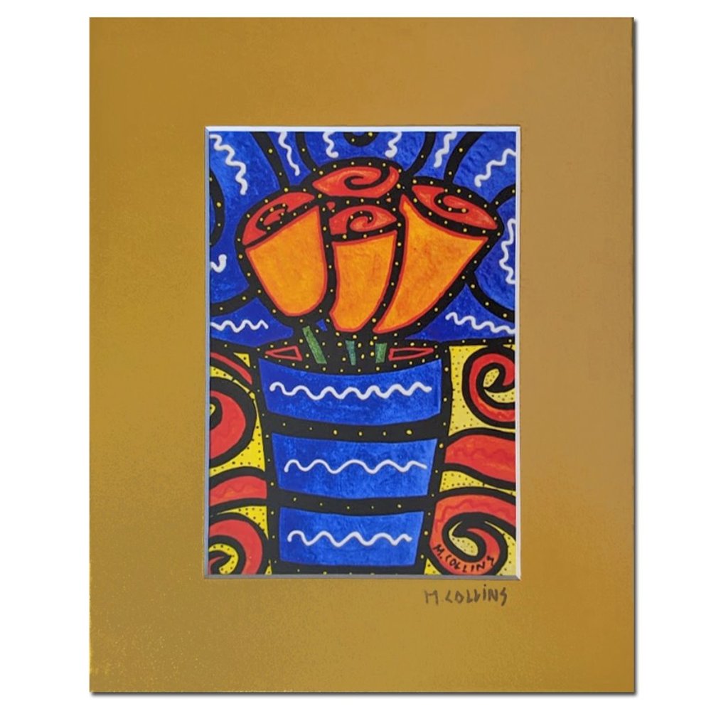 Colorful Flowers Abstract Wall Art Matted Artist Signed Art Print